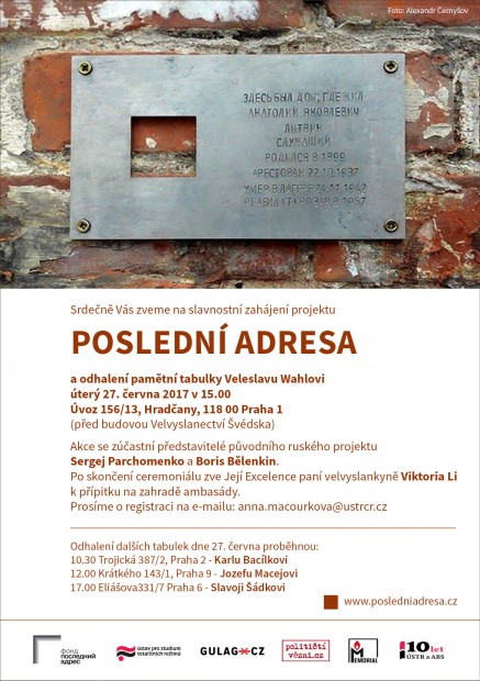 Pozvánka na zahájení projektu Poslední adresa